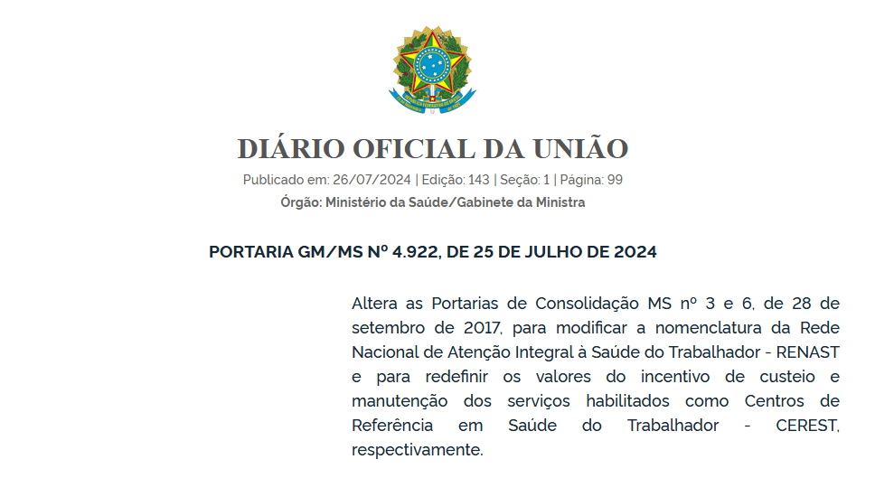 Reajuste no financiamento dos Centros de Referência em Saúde do Trabalhador